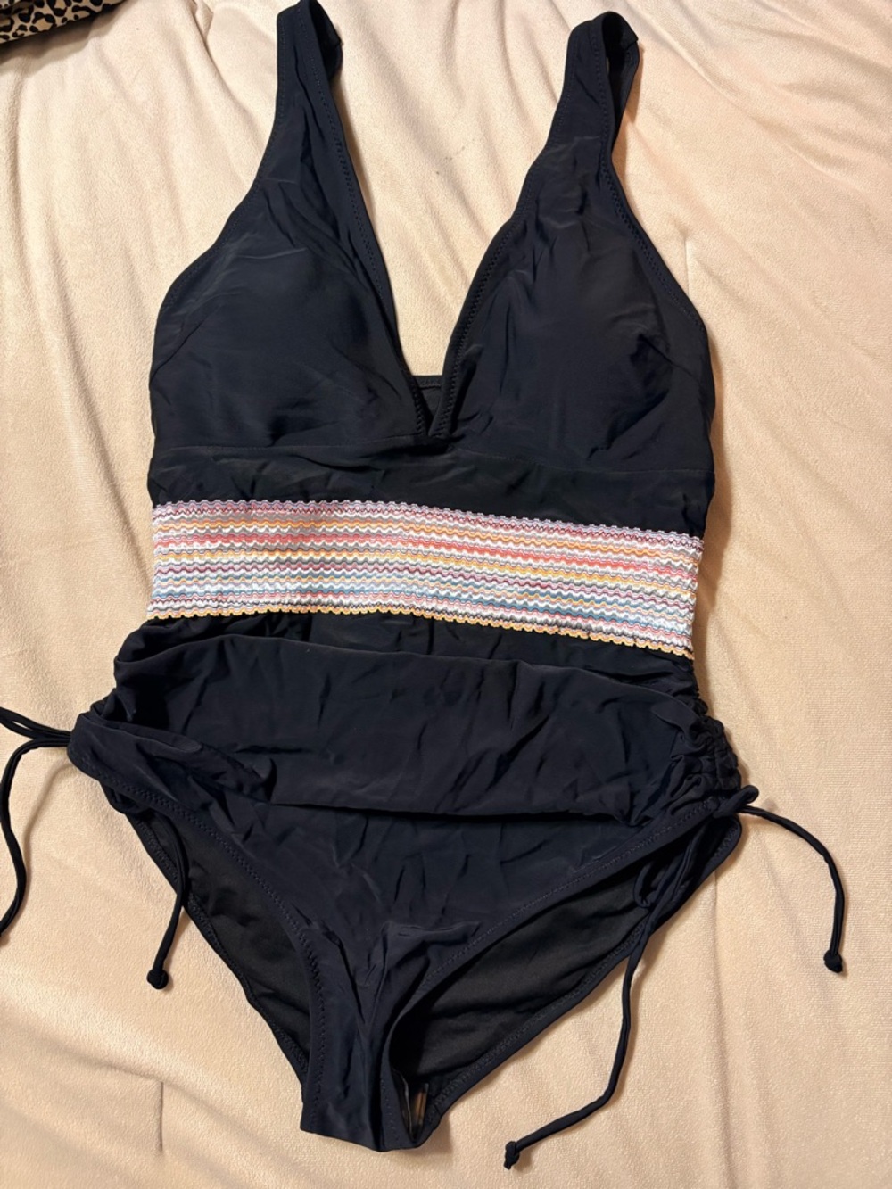 Blooming Jelly Black Swimsuit with Tie Straps adjustable straps on arms
